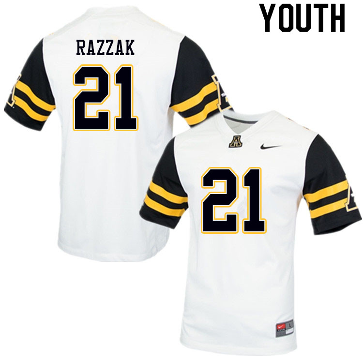 Youth #21 Dysaun Razzak Appalachian State Mountaineers College Football Jerseys Sale-White - Click Image to Close